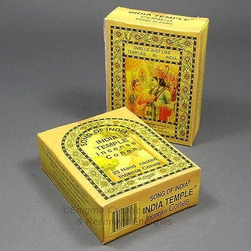 Song of India - India Temple Incense Cones (2 Pack). 25 Cones in Each Package = 50 Cones Total.