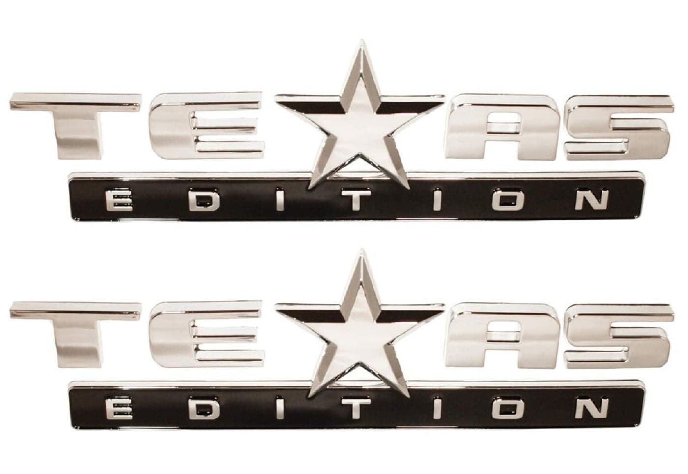 Muzzys (Set of Two) Chrome and Black Texas Edition 3M Stick On Emblem Badge FITS GMC Sierra Chevy Silverado Sierra Suburban Tahoe Ford F150 Dodge Ram Nissan Titan Truck