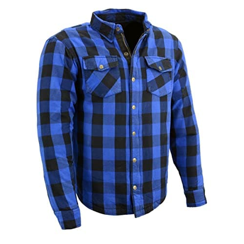 Milwaukee Leather Men's Plaid Flannel Blue Biker Shirt with CE Approved Armor Reinforced w/Aramid Fiber MPM1634-5X-Large