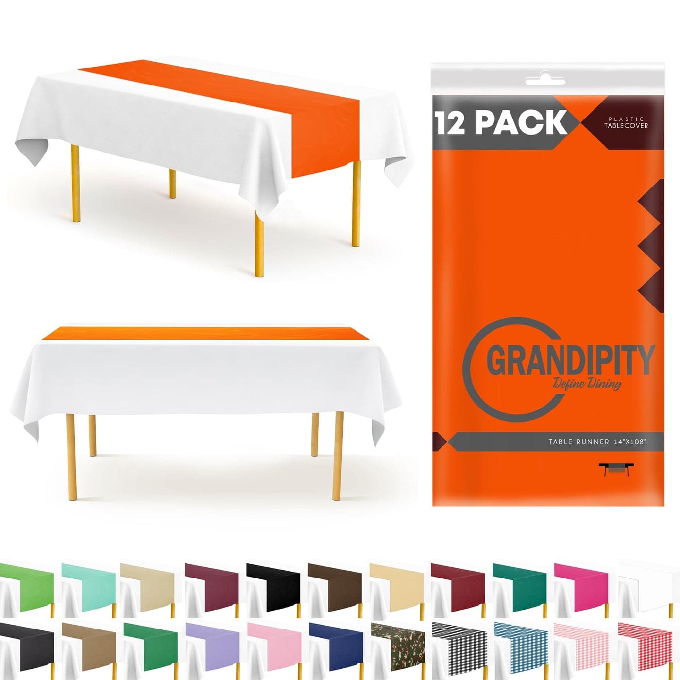 Orange 12 Pack Premium Disposable Plastic Table Runner 14 x 108 Inch Table Runner for Dinner Parties Events by Grandipity