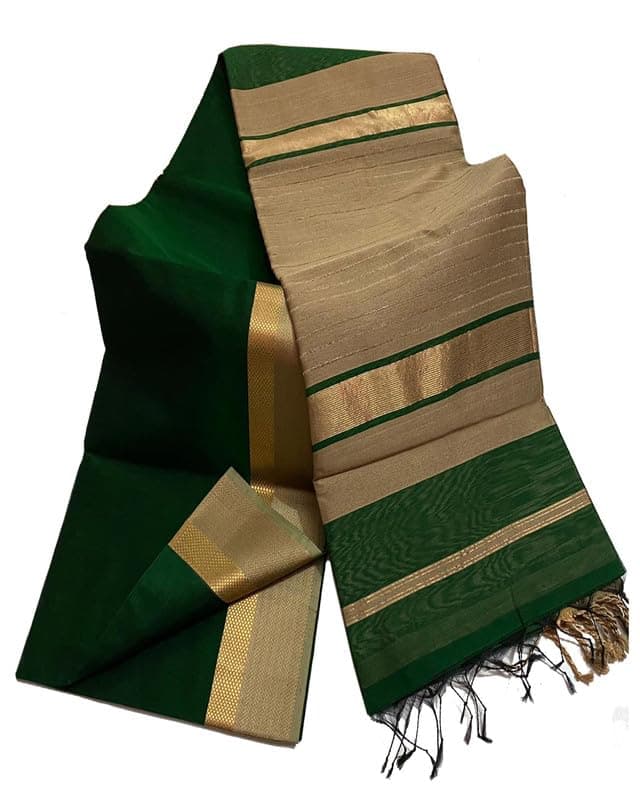 SheenKraft | Women's Cotton Silk Bhagalpuri Handloom Saree With Designed Border and Blouse Piece-Free Size-Color Variation (11825 British Green)