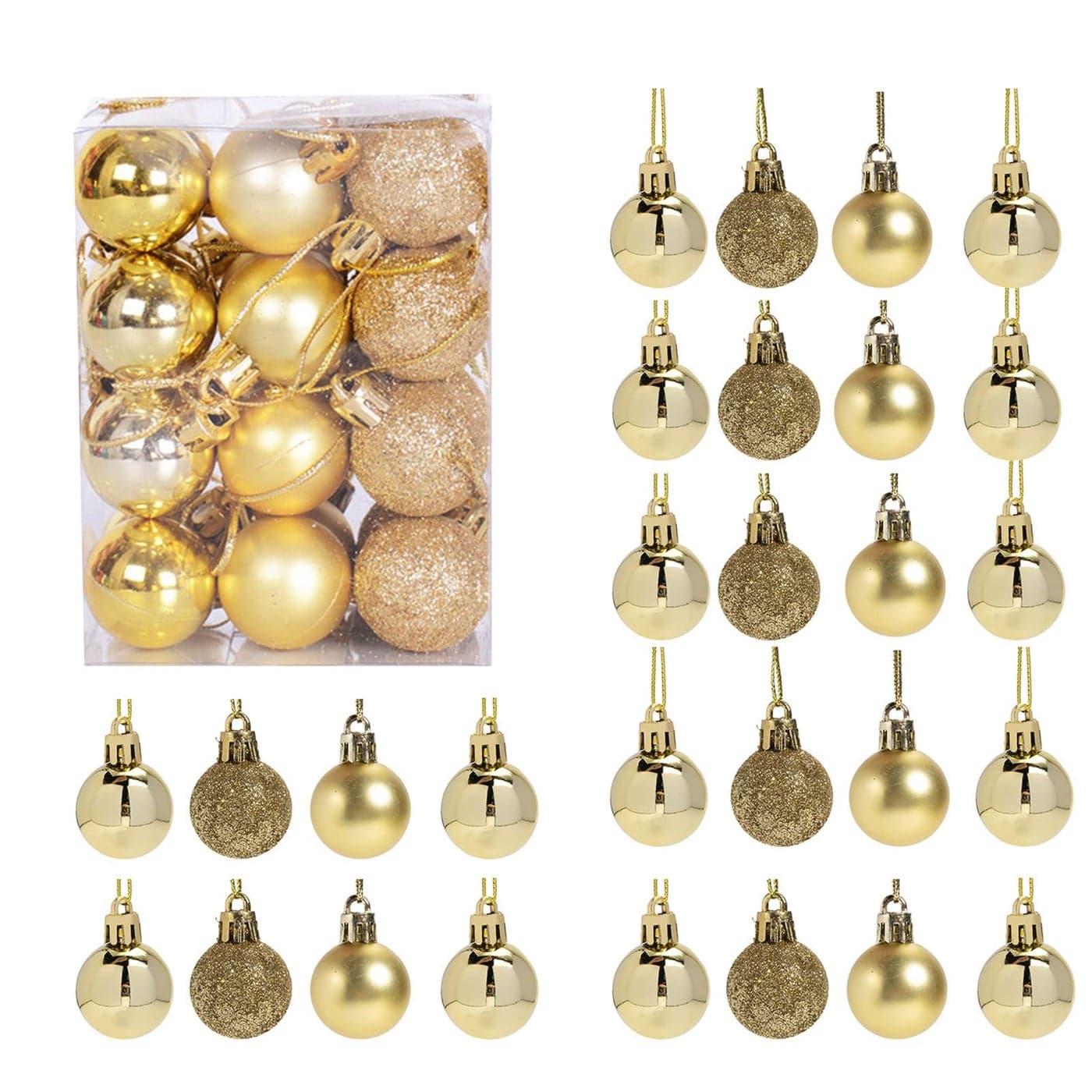 GOOTRADES Set of 24 Mini Shatterproof Christmas Balls Tree Ornaments Party Decoration 3cm11 Gold