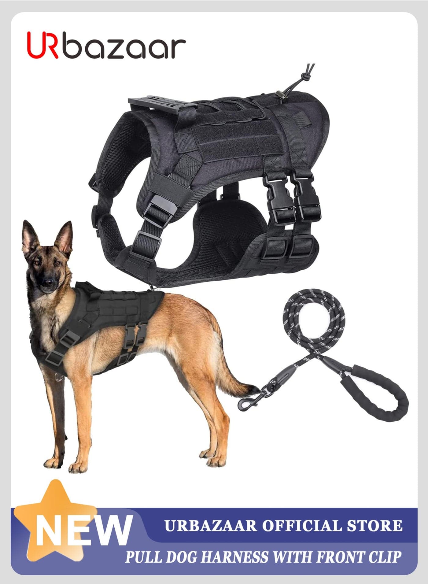 Dog Harness,No-Pull Service Dog Harness with Handle Adjustable Outdoor Pet Dog Vest 3M Reflective Nylon Material Vest for Breeds,Easy Control for Small Medium Large Dogs