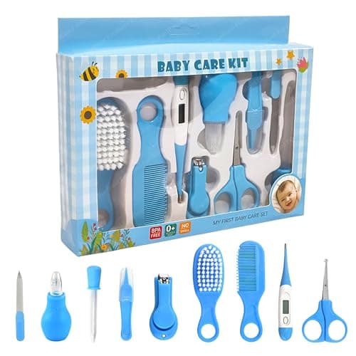 FunBlast Baby Grooming Kit - 10 Pieces Baby Toddlers Manicure Grooming Kit with Nail, Hair, Ear Grooming Tools, Healthcare Accessories Kit for New Born Baby & Toddlers (Blue-B)