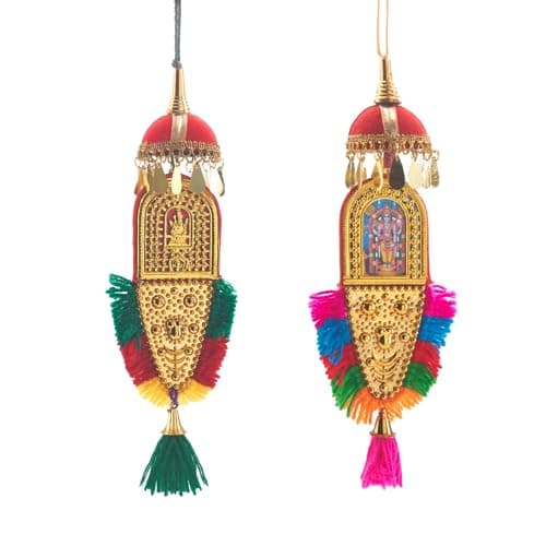 Vgotcha Pair of Mini Car Hanging Ornament Nettipattam with Umbrella (Pack of 2) -10inch x 3inch - Diwali & Dussehra Decoration Items - Home, Puja Room and Office Decor