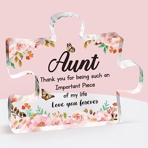 Gifts for Aunt Engraved Acrylic Block Puzzle Piece Decorations 39 x 33 inch Delicate Aunt Birthday Gifts from Niece Mothers Day Christmas Birthday Gifts for Aunt Auntie Ideas
