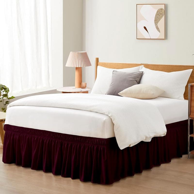 MILKY WAY DECORE Microfiber Bed Skirt Wrap Solid Easyfit Twin XL Size 21 Inch Drop Tailored Wrinkle Fade Resistance Soft Fabric Stylish Design Bedskirts Wine 39 80 in