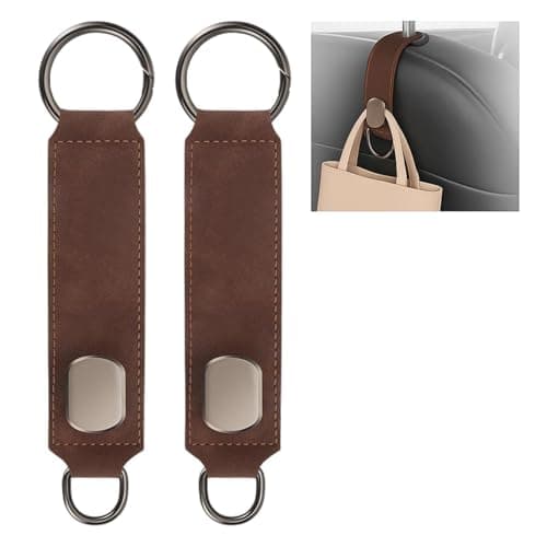 Nibbler Set of 2 Car Seat Hooks, Car Seat Back Storage Hook, Headrest Hooks for Car, Car Hooks for Purses and Bags (Brown)
