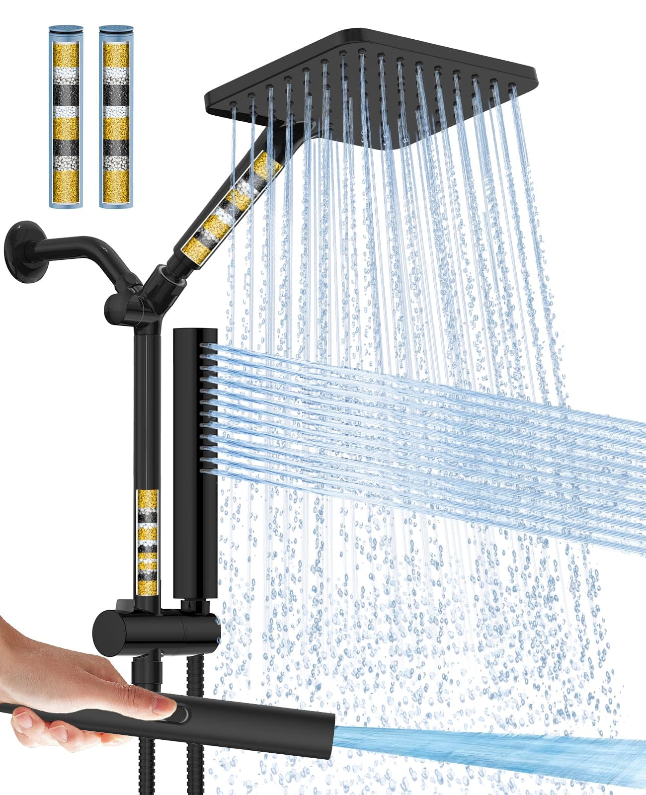 Hombeter Filtered Shower Head with Handheld Combo High Pressure Shower Head with Filters 10 Inch Rain Shower Head Height Adjustable Dual Water Softener Shower Head for Hard Water - Removes Chlorine