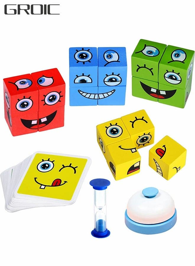 Wooden Expression Blocks, Face Changing Cube Blocks Matching Game, Educational Montessori Toys, Board Game Brain Teaser Puzzles, Geometric Educational Toys