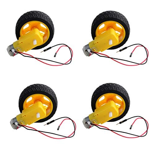 Geekstory 4PCS DC Gearbox Motor TT Motor 200RPM with Leads + 4PCS 1:48 Tire Wheel Anti-interferen DC 3-6V for Arduino Smart Car DIY Robot Toy RC Car (2Pin Male Connector Wire)