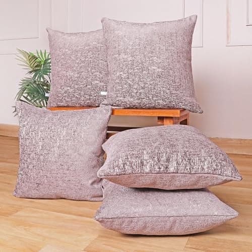 STITCHNEST Chenille Cushion Covers Set of 5 – 12x12 Inches Soft Velvet-Feel Textured Covers for Sofa, Couch, Bed, Living Room, Home, Office & Lounge Decor – Durable & Machine Washable (Grey)