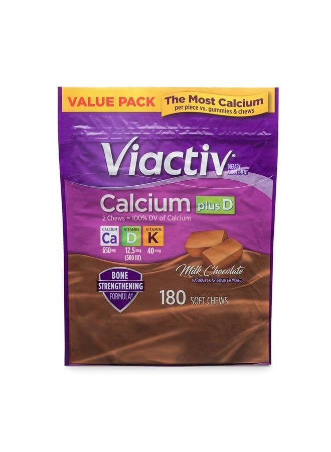 Calcium Plus Vitamin D Supplement Soft Chews, Brown, Milk Chocolate, 180 Count