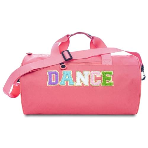 Large Size Dance Ballet Bag for Girls Toddler TeensDancingGymnasticCheer Kids Bag with Chenille LettersLightweight Spacious Toddler Duffle Sport Gym Overnight165Lx9Wx9HPink