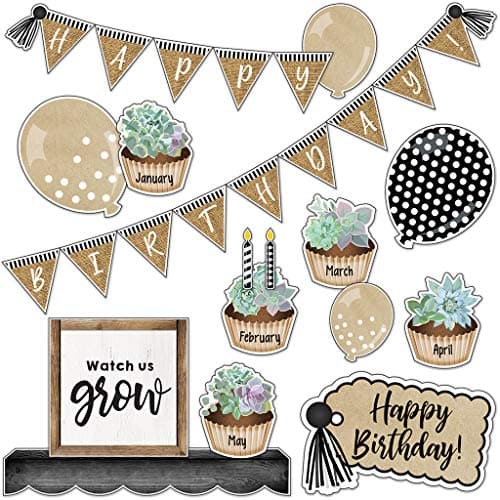 Schoolgirl Style Birthday Bulletin Board Set, Simply Stylish Classroom Decorations, 79 Pieces