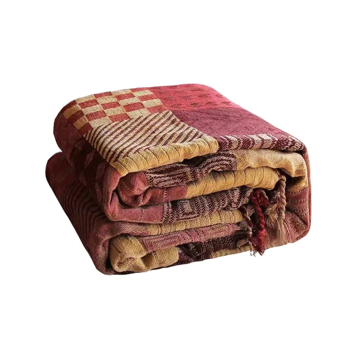 VANJOROY Bohemian Large Patchwork Sofa Bed Throw Blanket with Tassels For 2 3 Seater 100 Chenille Soft Multifunction Throw for Couch BedspreadsRug and Bed 220260CMRed