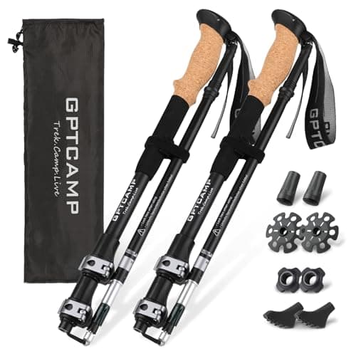 GPTCAMP Walking SticksTrekking Poles Collapsible Hiking PolesLightweight Folding Travel Walking Pole for Men Women2pc Adjustable Hiking Stick with EVA Foam Grips for BackpackingBlack