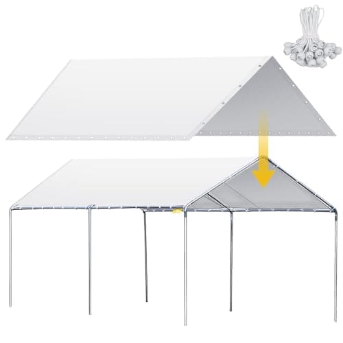 Wesnoy 12 x 20 ft Heavy Duty Carport Canopy Waterproof Garage Car Shelter Tarp Tent for Car Canopy Replacement Cover with 50 Ball Bungees, Only Top Cover, Frame is Not Included
