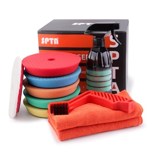 SPTA Polishing Pads, 5Pc 6 Inch 150mm Orbital Buffer Polisher Pads and 1Pc Microfiber Buffing Pads, Foam Polish Pad for Compounding, Polishing and Waxing, for 6''/150mm Backing Plate Car Polisher