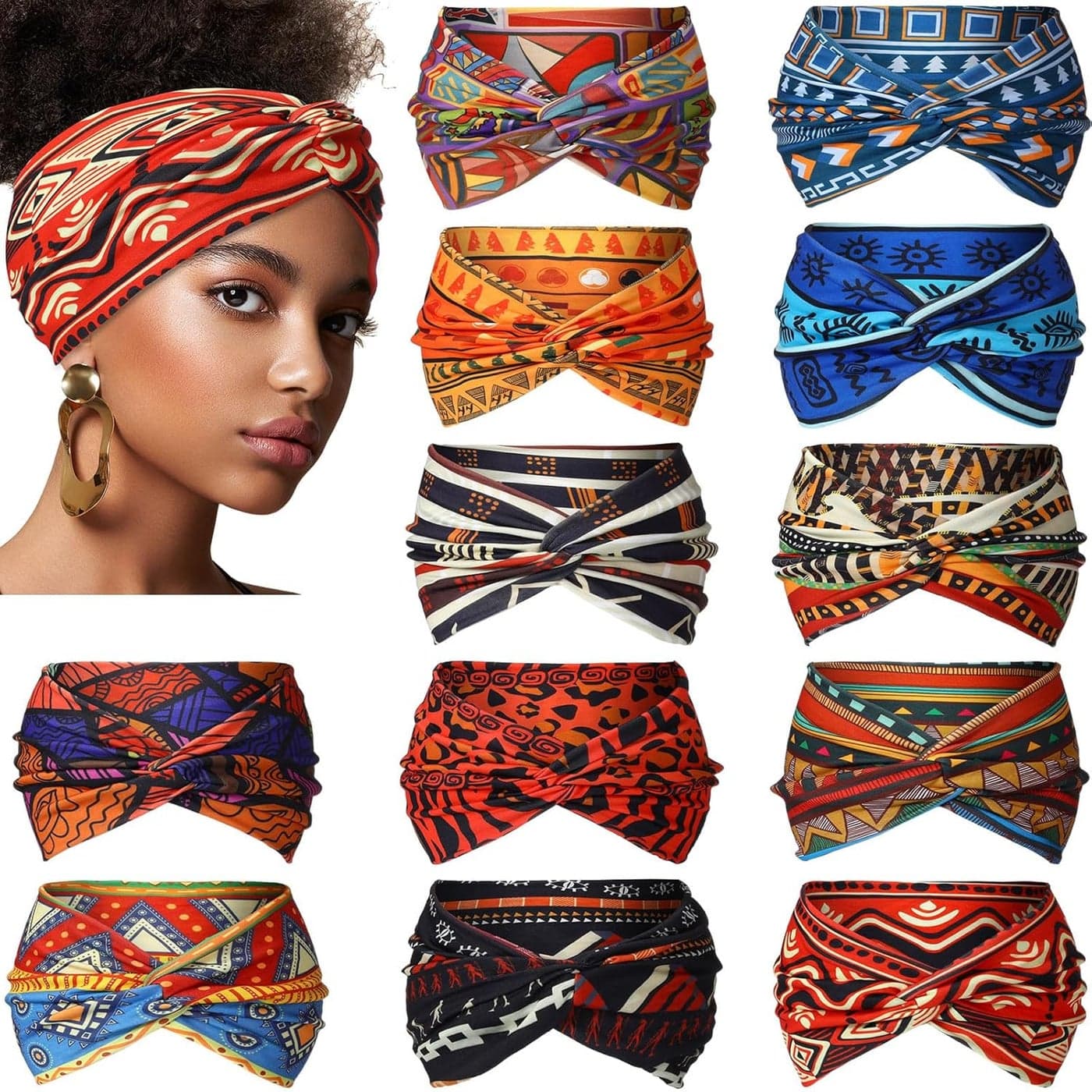 XunYee 12 Pcs Boho Yoga Twisted Knot Headbands Assorted Wide Elastic Bandeau Hair Accessories for Women Girls Running Sports