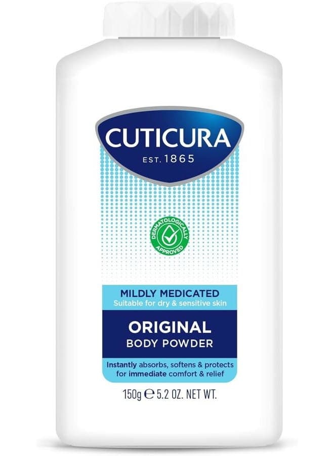 CUTICURA Mildly Medicated Talcum Body Powder 150g, Packaging May Vary, Many Uses Personal Hygiene, Prevent Smudging After Self-Tanning & Facial Makeup