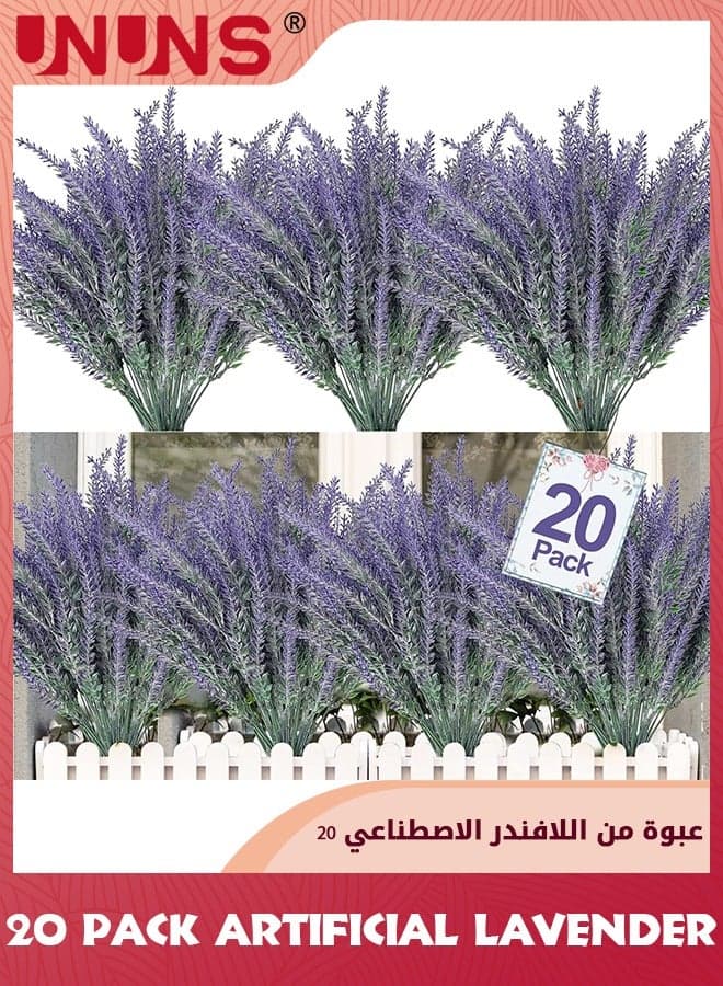 20 Pack Artificial Flowers,Artificial Lavender UV Resistant Fake Flowers Plastic Plants,Outdoor Faux Plants Wedding Window Box Kitchen Office Table Centerpieces Home Cemetery Decor,Gray Purple