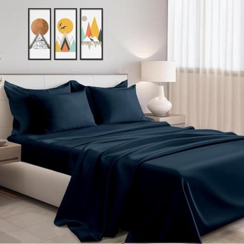 Cottington Lane Premium 100% Cotton Flat Bedsheets with 2 Pillow Covers |186 TC Super Soft - Navy_King - 102x108 in