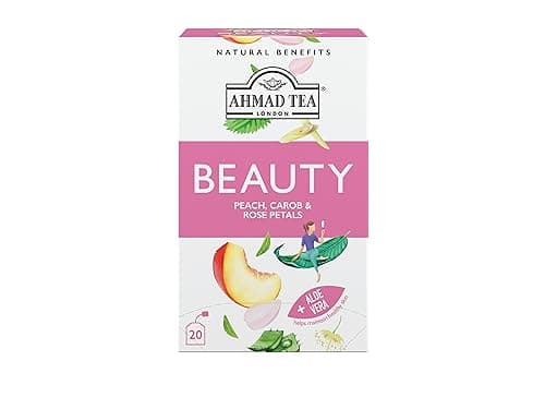 Ahmad Tea Herbal Tea, Peach, Carob, and Rose Petals 'Beauty' Natural Benefits Teabags, 20 ct (Pack of 6) - Decaffeinated & Sugar-Free