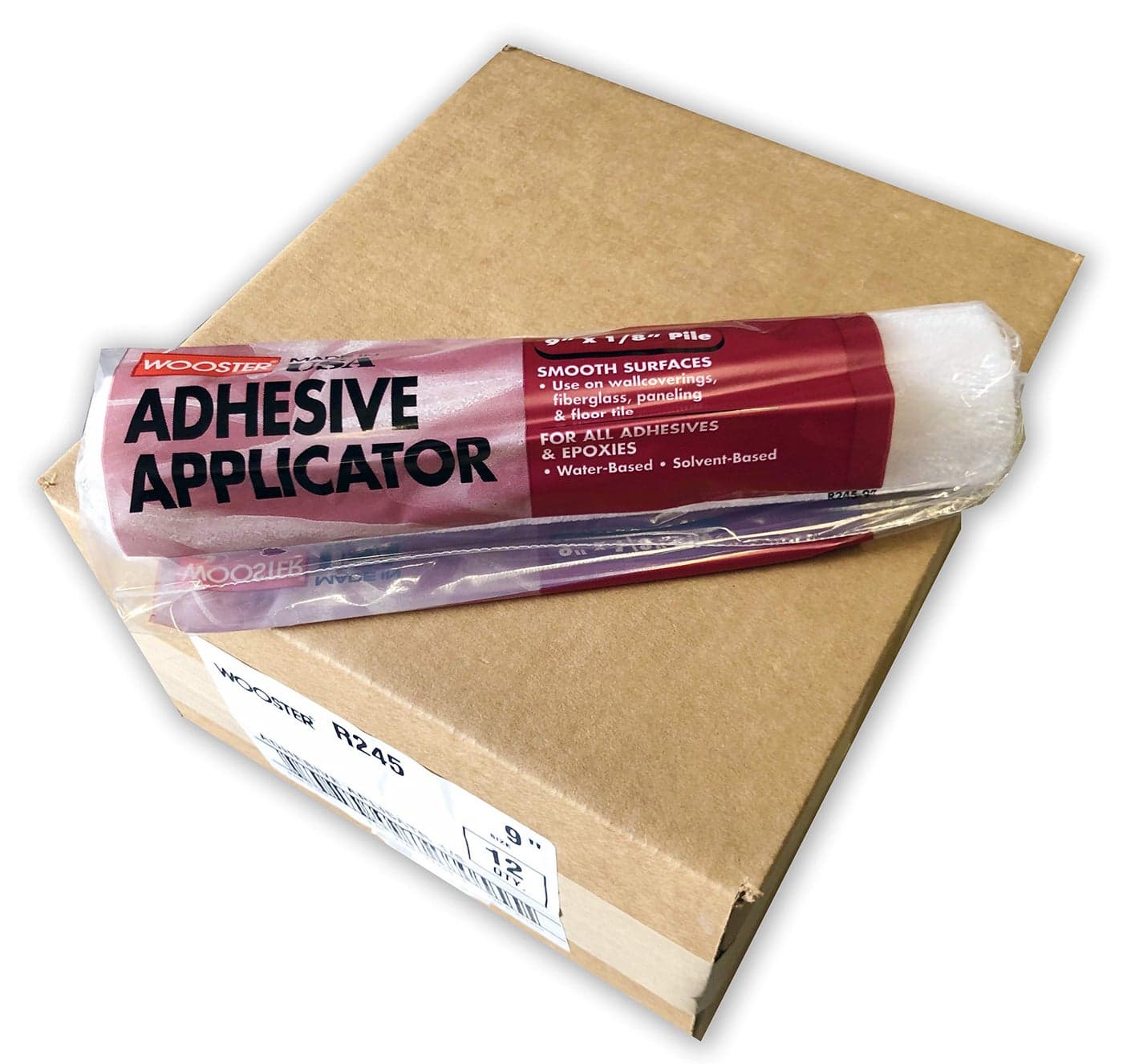 Wooster Brush R245 9 Inch x 1/8 Inch Adhesive Applicator Roller - Pack of 12