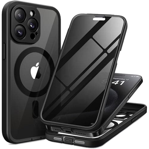 TIESZEN for iPhone 15 Pro Max Case, Compatible with MagSafe, Built-in Privacy Screen Protector and Camera Protection, Anti Spy Full Body Dustproof Shockproof Hard Phone Case 6.7", Black