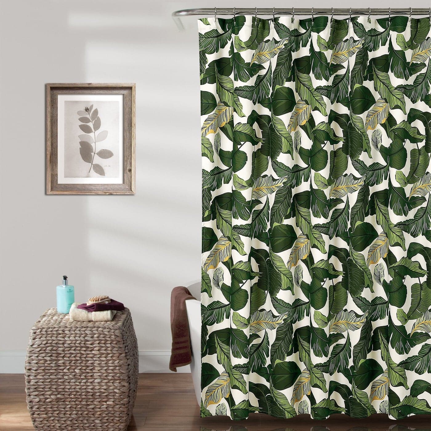 Lush Decor Tropical Paradise Shower Curtain Fabric Leaf Rainforest Island Print Design 72 x 72 Green