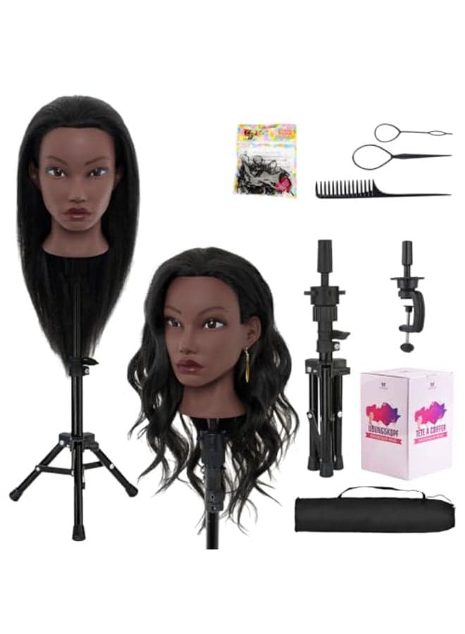 20 Inch Mannequin Head Human Hair with Stand100 Real Hair Mannequin Head for BraidingCosmetology Manikin Doll Head for Styling with Mannequin Head Stand Table Clamp Hair Braiding Set