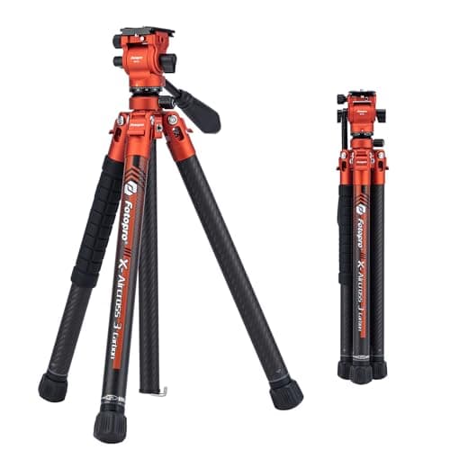 Fotopro Carbon Fiber Travel Tripod 22lbs Ultralight 64 Inch Portable Compact Travel Video Tripod for Camera DSLR Load up to 22lbs XAircross 3 Lite Video Orange