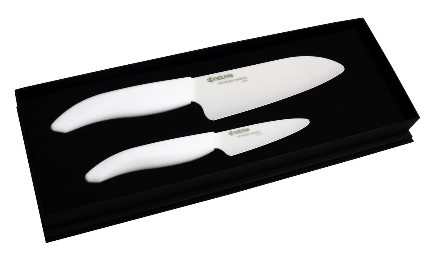 KYOCERA Revolution 2piece Ceramic Knife Gift Set 55 inch Santoku and 3 inch Paring White