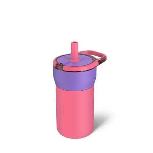 BrüMate Leap 12oz 100% Leakproof Kids Tumbler with Handle and Silicone Soft Straw | Drop Resistant Silicone Sleeve | For Kids 4+ | Insulated Stainless Steel | Cup Holder Friendly | 12oz (Aurora)