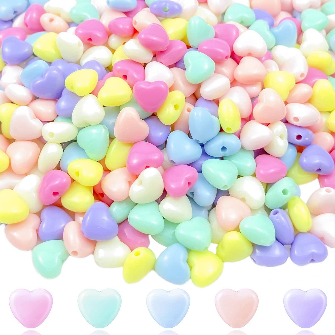 Mulutoo 400 Pcs Candy Color Acrylic Heart Beads Colorful Assorted Mix Plastic Pastel Beads Spacer Beads Heart Shape Pony Beadsfor DIY Jewelry Craft Making Necklace Rainbow Bracelet