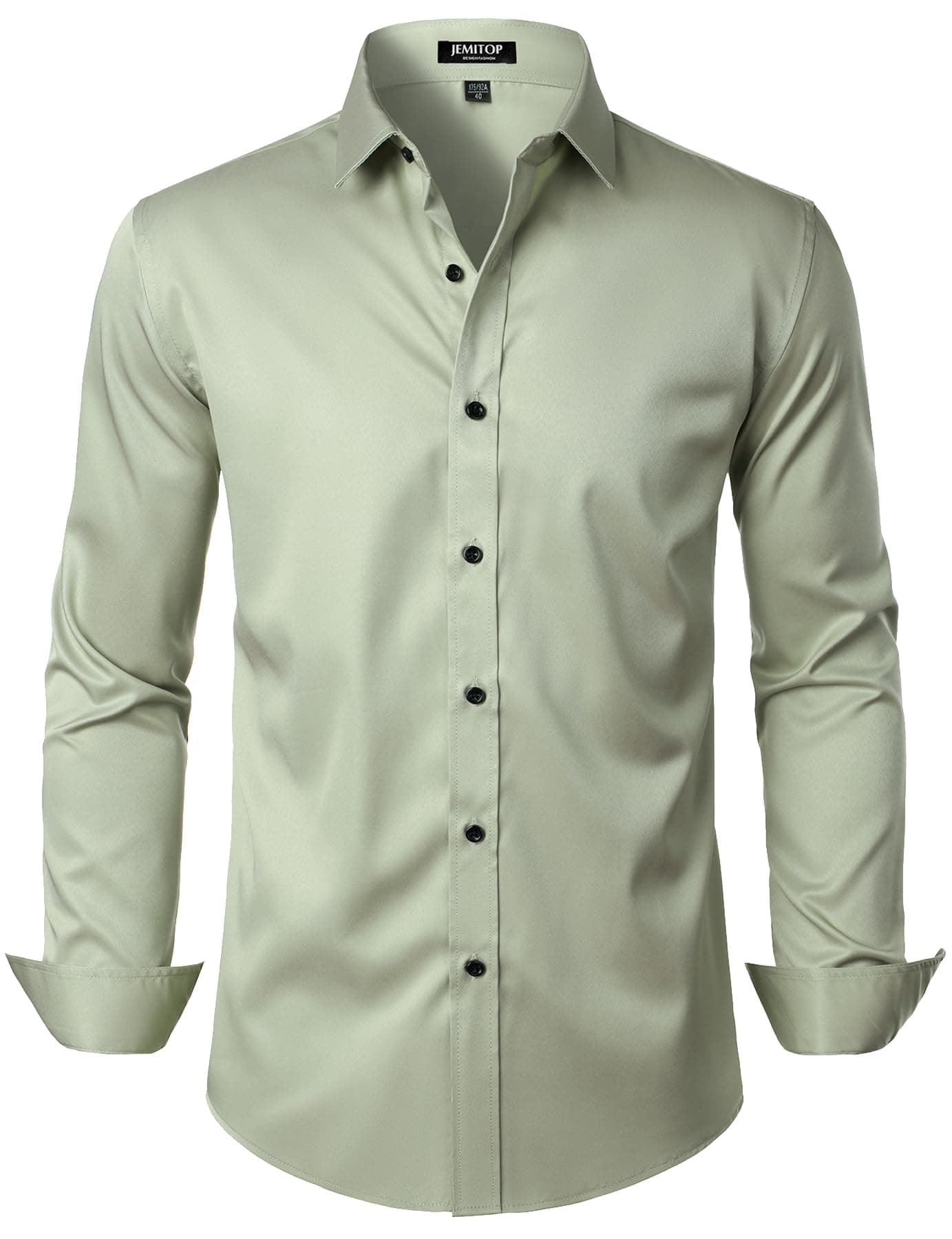 JEMITOP Men's Stretch Wrinkle Free Dress Shirts Formal Wedding Prom Long Sleeve Button Down Shirt Mint Green XL