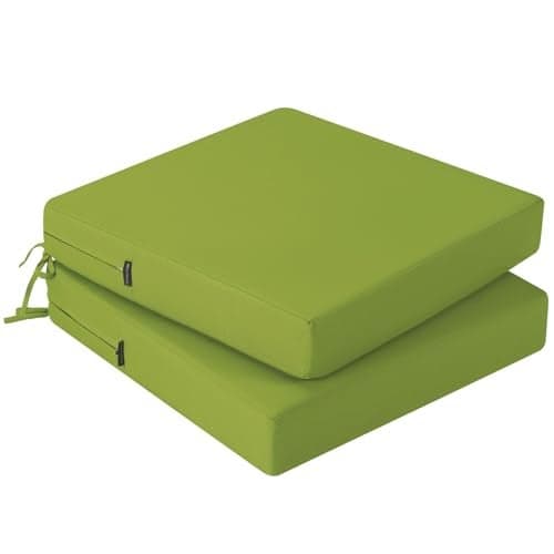 ideehome Outdoor Chair Cushions Set of 2 Waterproof Outdoor Seat Cushions for Patio Furniture Outside Replacement Chair Pad with Ties for Lawn Deck Porch 19 x 19 Green