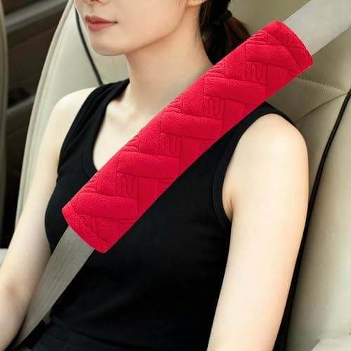 Amooca 2Pack Soft Seat Belt Covers Universal Car Shoulder Pad Cushions with Braid Pattern for Comfortable Driving Bag Strap Protection Red