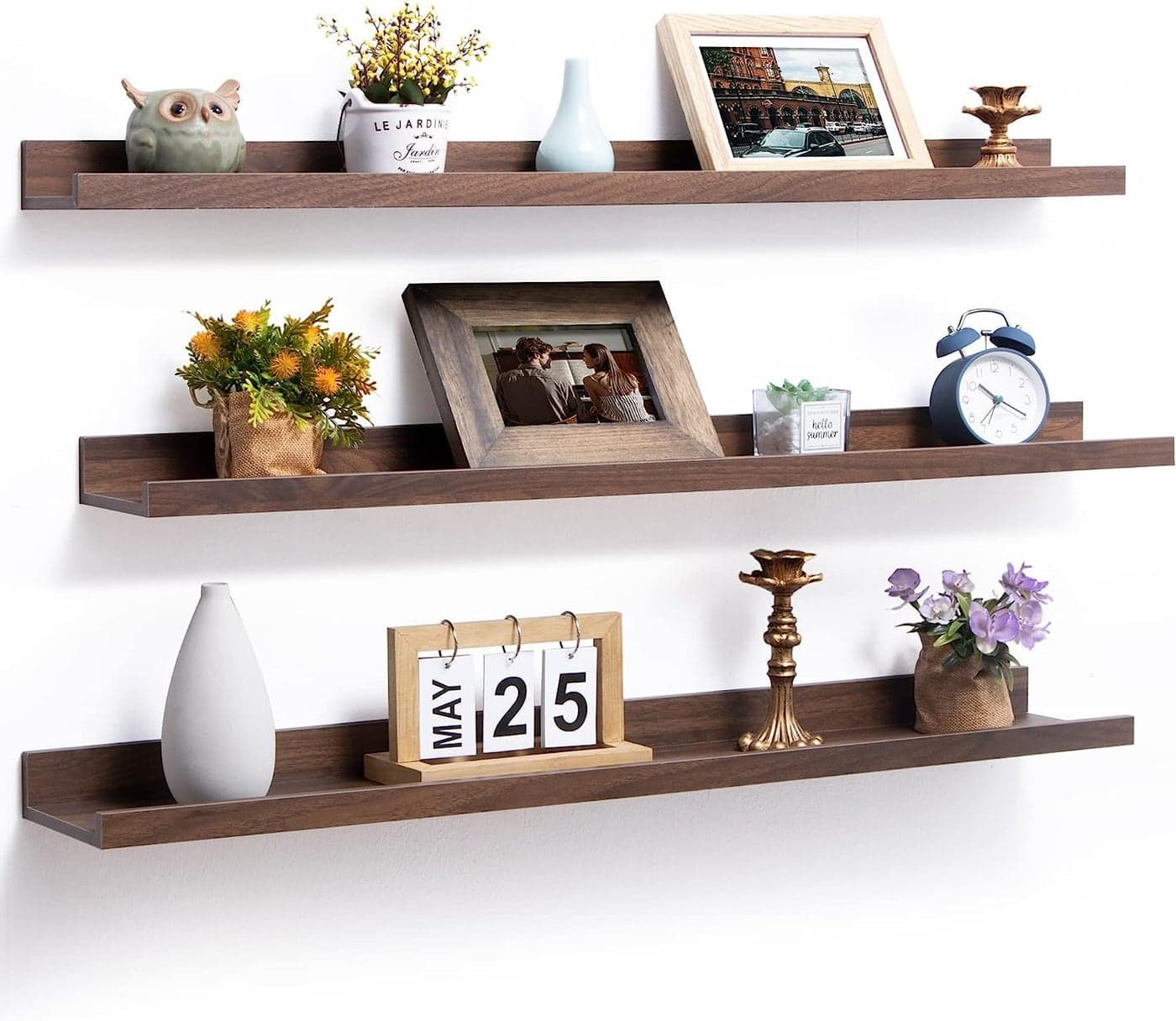 Streem Sheesham Wood Floating Shelves Wall Shelves Set of 3 Picture Shelf Photo Ledge Shelves for Bathroom Kitchen and BedroomLivingroom Office 35 inch Walnut