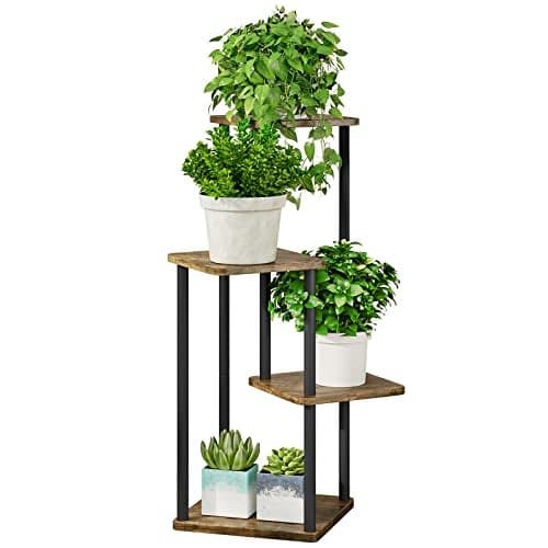 AZERPIAN Plant Stand 4 Tier Indoor Metal Flower Shelf for Multiple Plants Corner Tall Flower Holders for Patio Garden Living Room Balcony Bedroom, Black (4 Tier-Black)
