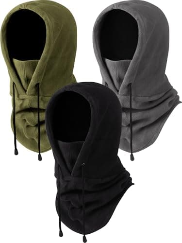 Syhood 3 Pieces Winter Fleece Balaclava Ski Mask Balaclava Face Mask Cold Weather Men Tactical Heavyweight BlackLight GrayArmy Green