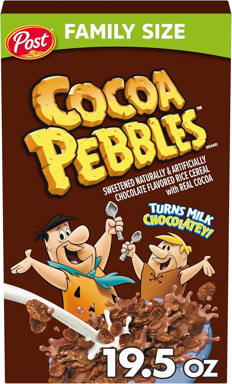Cocoa Pebbles Cereal, Chocolatey Kids Crunch, Gluten Free Sweetened Rice Crunch, 19.5 oz Family Size Box