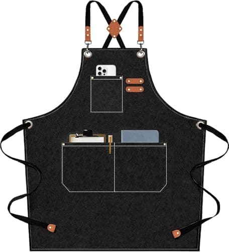 AFUN Chef Aprons for Men Women with Large Pockets, Cotton Canvas Cross Back Heavy Duty Adjustable Work Apron, Size M to XXL (Black)