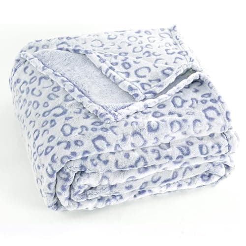 PLEASANT BOULEVARD | Leopard Throw Blanket Fleece, Premium Lightweight Cozy Warm Plush Microfiber Bedspread for Couch Sofa and Bed (Blue, Throw (50 x 60 inches))