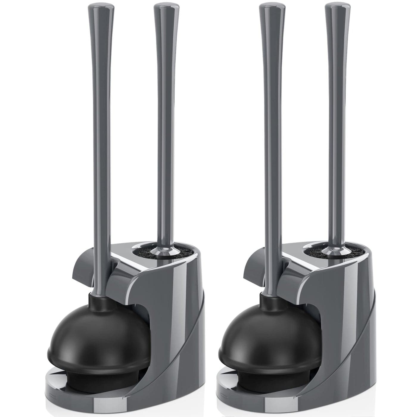 Toilet Plunger and Brush Bowl Brush and Heavy Duty Toilet Plunger Set with Ventilated Holder 2in1 Bathroom Cleaning Combo with Modern Caddy Stand for 57inch Toilet DrainGrey 2 Set