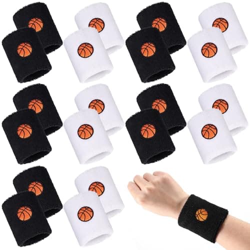 Daifunli 20 Pieces Sports Wristbands Wrist Sweatbands with Ball Pattern Design for Sports Party Birthday Party Favors(Basketball)