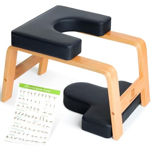 BODYWAKER Yoga Headstand Bench, Stand Yoga Chair for Balance Training, Core Strength Building, Upside Down Chair for Relaxation, Handstand Trainer Inversion Chair for Home Gym (Wood Black)