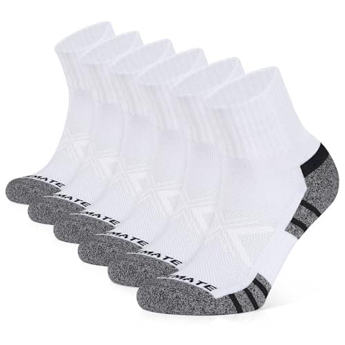 CLOSEMATE 6 Pack Mens Ankle Athletic Socks Cushioned Running Sports Cotton Quarter Socks(6White, Size XL)