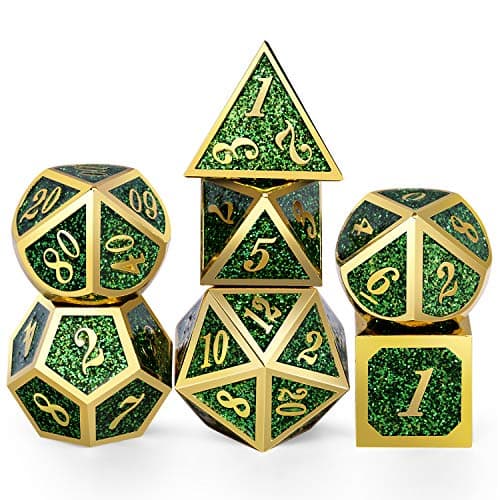 DNDND Metal Dice Set DDGlitter Green Heavy DND Dice with Free Metal Case for Role Playing Games Dungeons and Dragons